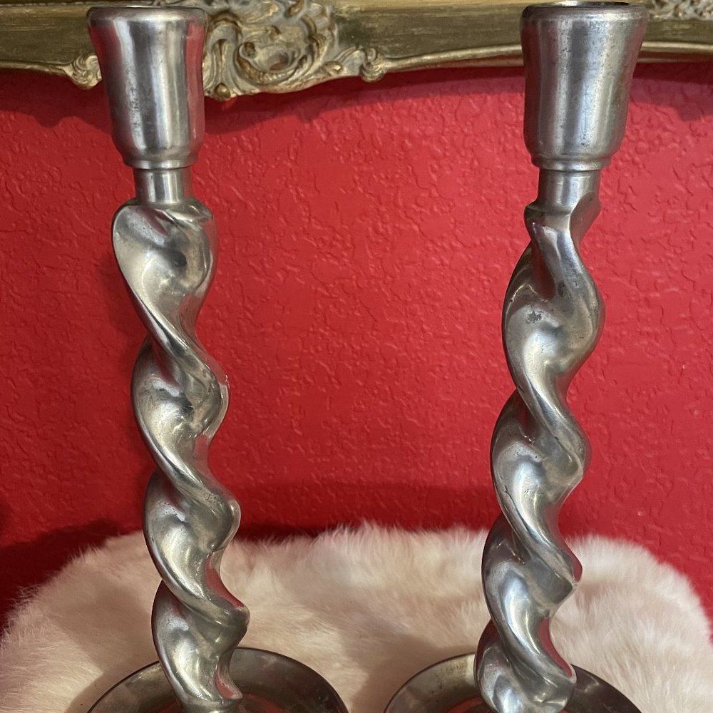 1987 SET (2) 12" ARTHUR COURT Barley Twist ALUMINUM CANDLESTICKS CANDLE HOLDERS!